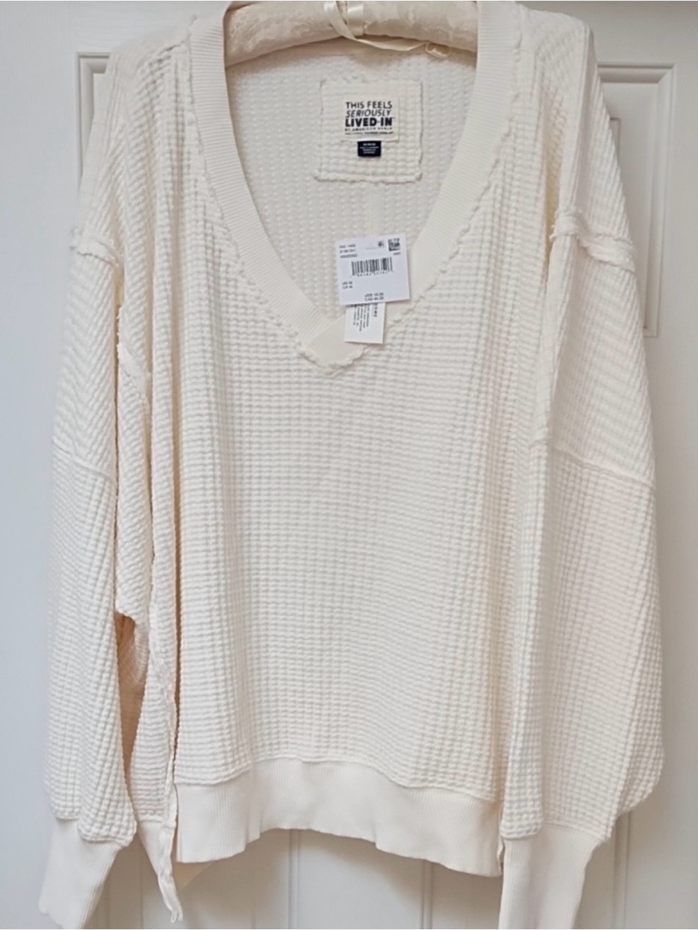 American Eagle Outfitters Big Hug Waffle V-Neck Sweatshirt